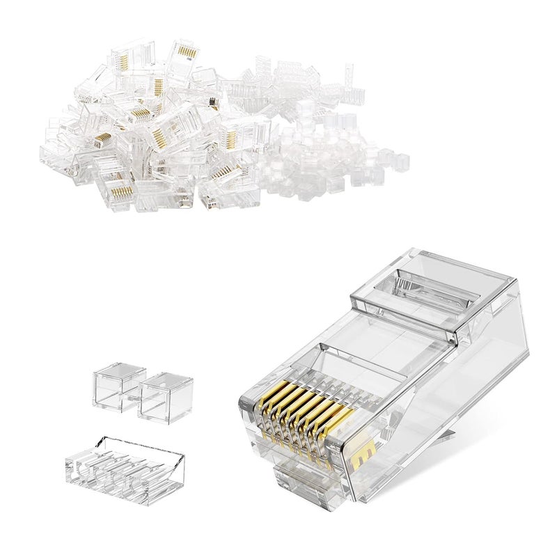 CableCreation RJ45 Connectors, Cat 6A RJ45 Modular Plug (Three-Piece Suit), UTP Network Connector for Solid Wire and Standard Cable, Transparent, 100 Pack - Image 1